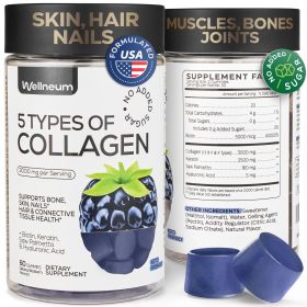 Collagen Peptide Gummies for Women and Men 3000 Mg Collagen Gummy Supplement for Healthy Hear Skin Nails and Bones Hyaluronic Acid Biotin Keratin